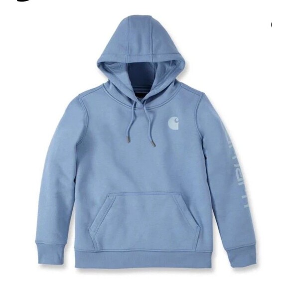 Carhartt Blue WOMEN'S RELAXED FIT MIDWEIGHT SLEEVE GRAPHIC Medium HOODIE - Picture 1 of 7